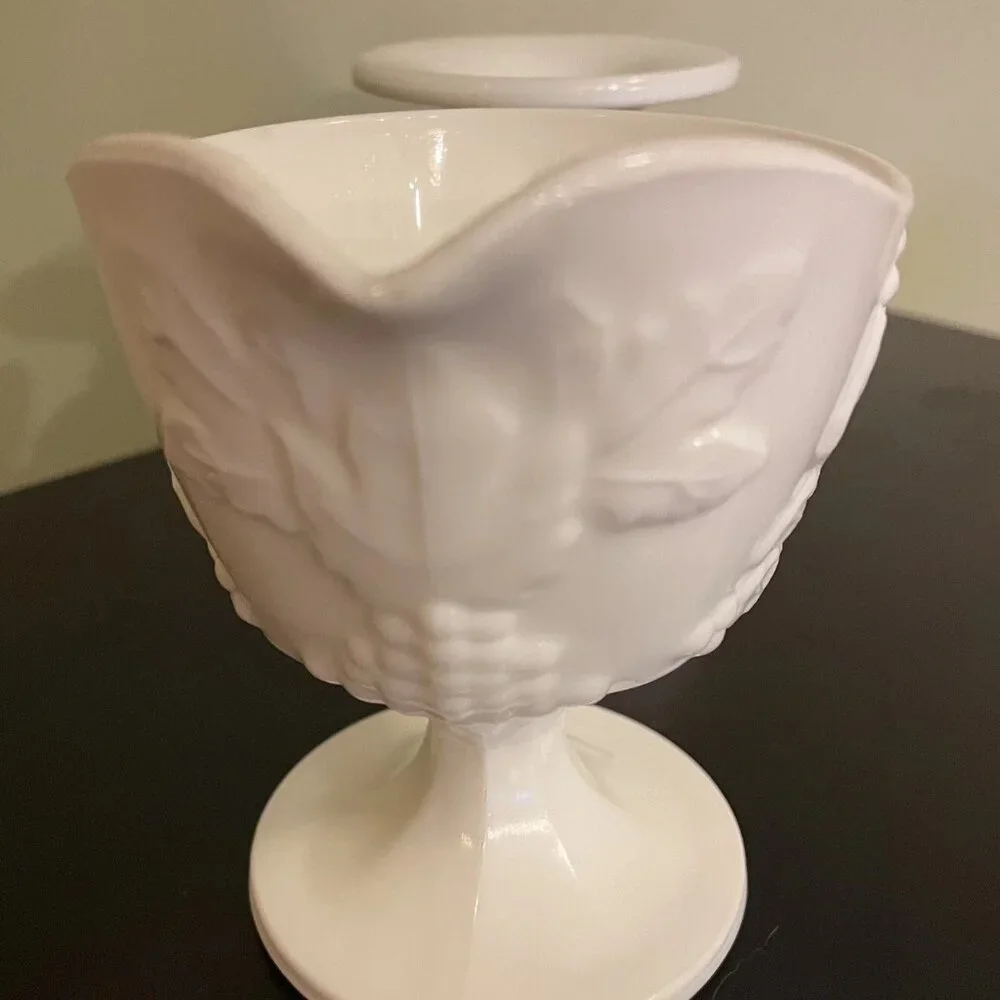 Indiana Milk Glass Colony Harvest Grape Pattern Creamer and Sugar Bowl Set  VTG
